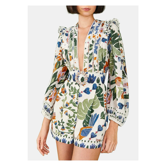 FARM Rio | Pants & Jumpsuits | Nwt Farm Rio White Summer Garden Romper ...